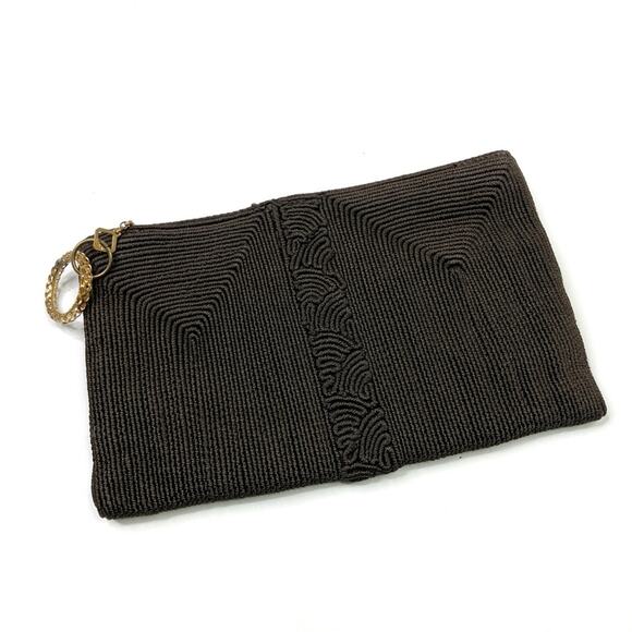 Brown Beaded Elegant Zip Clutch - Picture 1 of 8